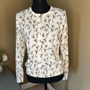 Fine gauge LOFT cardigan; sz. M Dandelion motif.